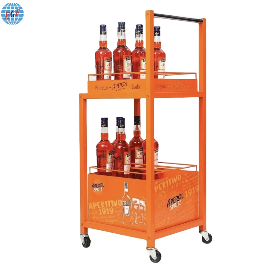 Point Of Sales Food Trolley ဝိုင် Mobile Metal Display Cart 1