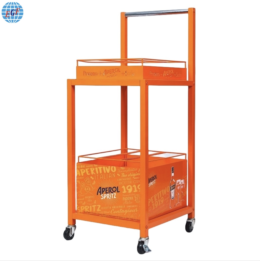 Point Of Sales Food Serving Trolley Wine Mobile Metal Display Cart 2