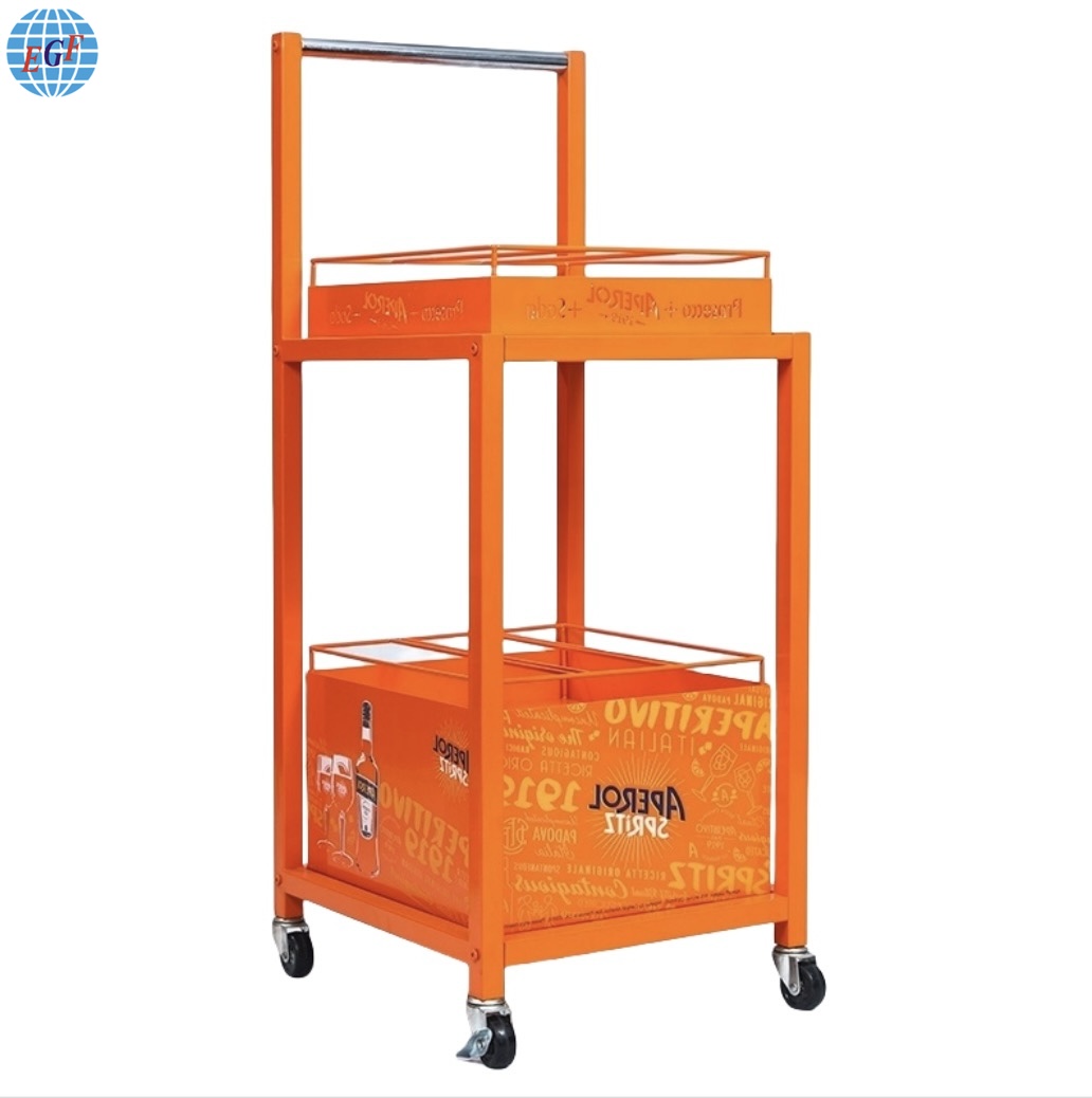 Point Of Sales Food Serving Trolley Wine Mobile Metal Display Cart 3