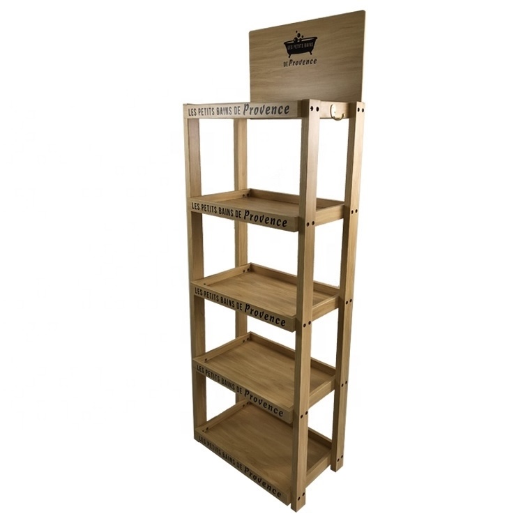 Customize 5 Tiers Wood Floor Display Shelf Cosmetic Oil Display Stand Rack2