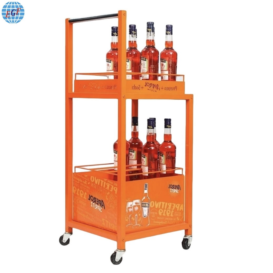 Point Of Sales Food Serving Trolley Wine Mobile Metal Display Cart 4