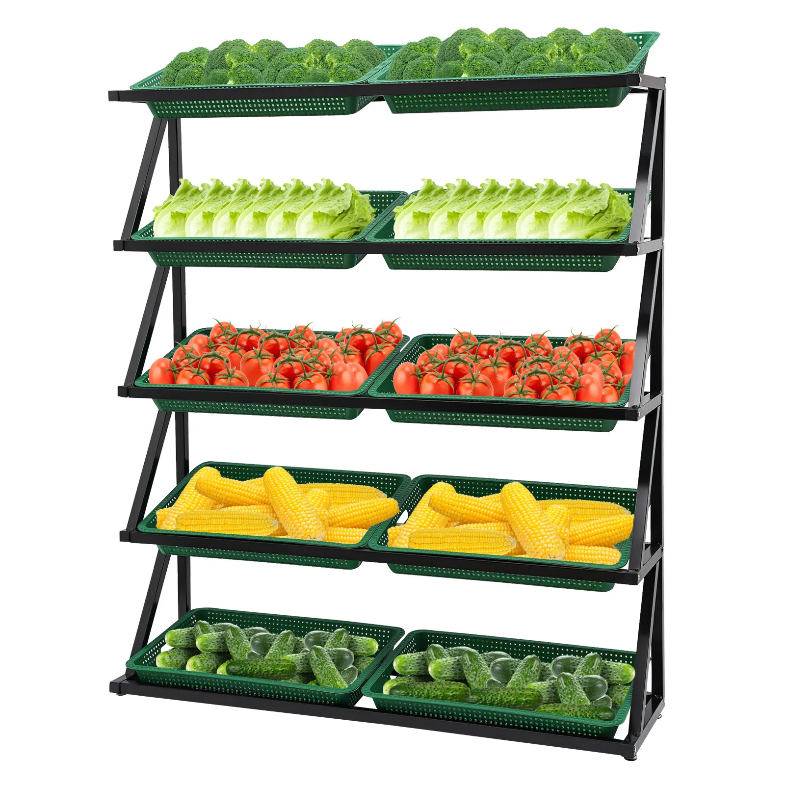 Retail Display Rack Market Shelf Merchandiser Fruit Vegetable Snack Basket Set2